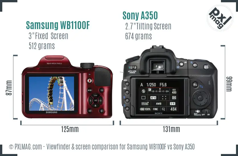 Samsung WB1100F vs Sony A350 Screen and Viewfinder comparison Samsung WB1100F vs Sony A350 Screen and Viewfinder comparison