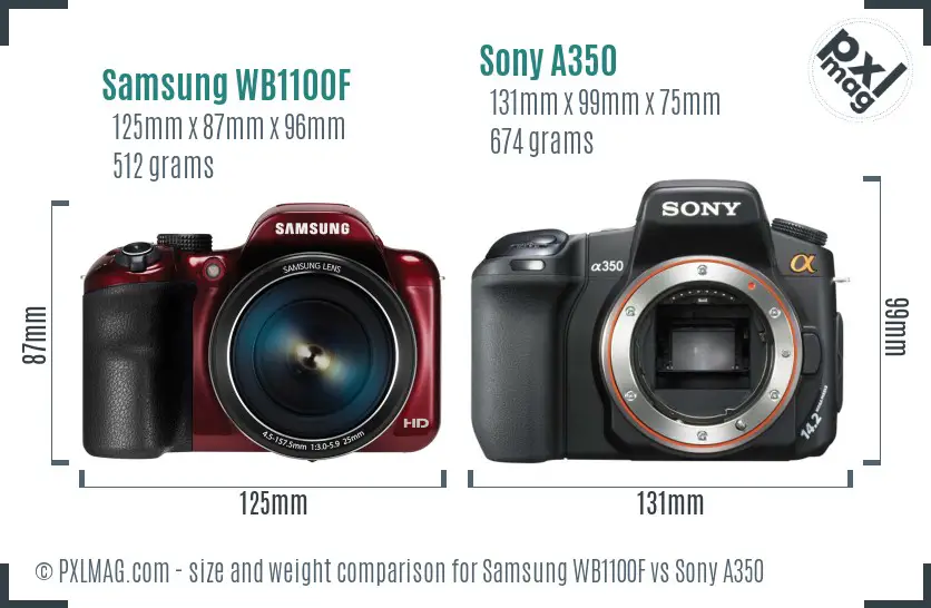Samsung WB1100F vs Sony A350 size comparison Samsung WB1100F vs Sony A350 size comparison
