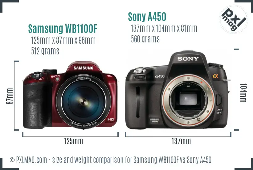 Samsung WB1100F vs Sony A450 size comparison