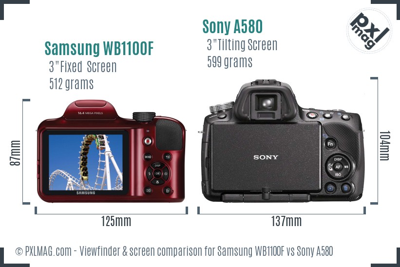 Samsung WB1100F vs Sony A580 Screen and Viewfinder comparison