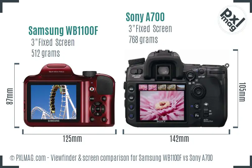 Samsung WB1100F vs Sony A700 Screen and Viewfinder comparison Samsung WB1100F vs Sony A700 Screen and Viewfinder comparison