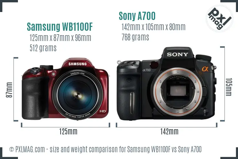 Samsung WB1100F vs Sony A700 size comparison Samsung WB1100F vs Sony A700 size comparison