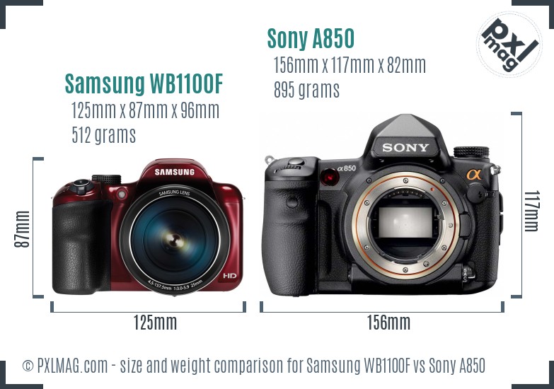 Samsung WB1100F vs Sony A850 size comparison