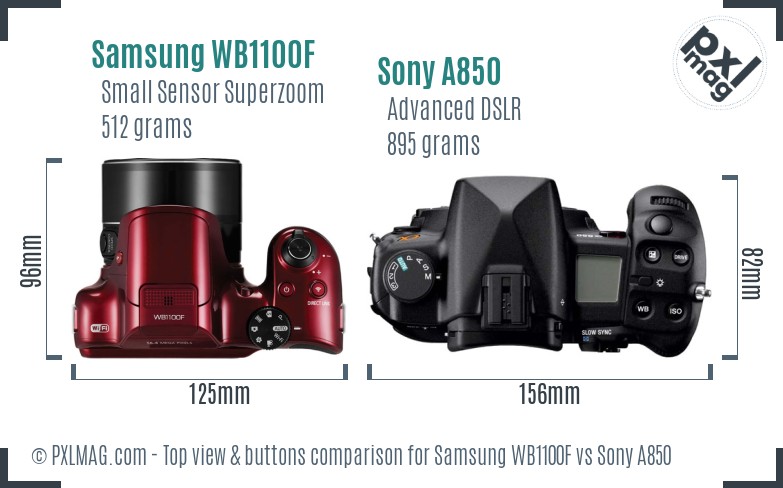 Samsung WB1100F vs Sony A850 top view buttons comparison