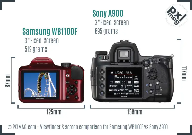 Samsung WB1100F vs Sony A900 Screen and Viewfinder comparison