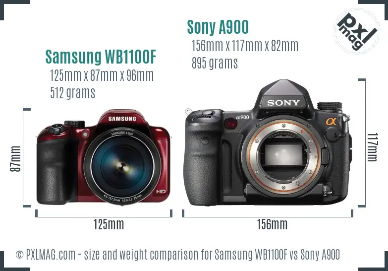 Samsung WB1100F vs Sony A900 size comparison