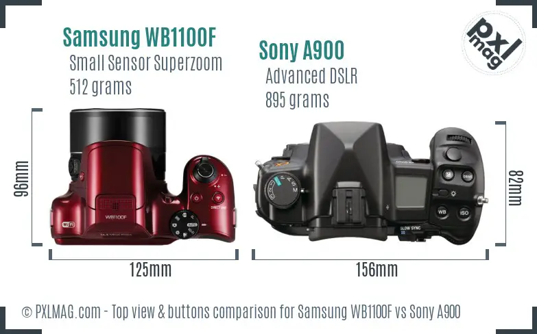 Samsung WB1100F vs Sony A900 top view buttons comparison