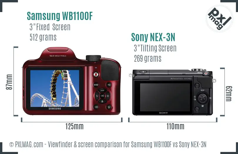 Samsung WB1100F vs Sony NEX-3N Screen and Viewfinder comparison