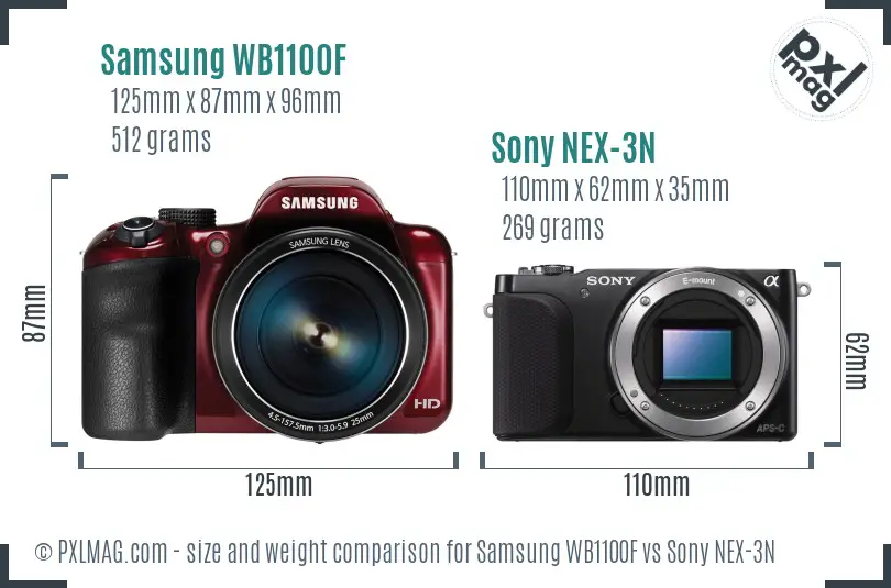 Samsung WB1100F vs Sony NEX-3N size comparison