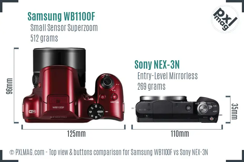 Samsung WB1100F vs Sony NEX-3N top view buttons comparison