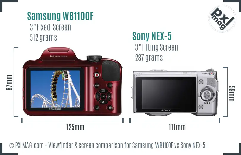 Samsung WB1100F vs Sony NEX-5 Screen and Viewfinder comparison