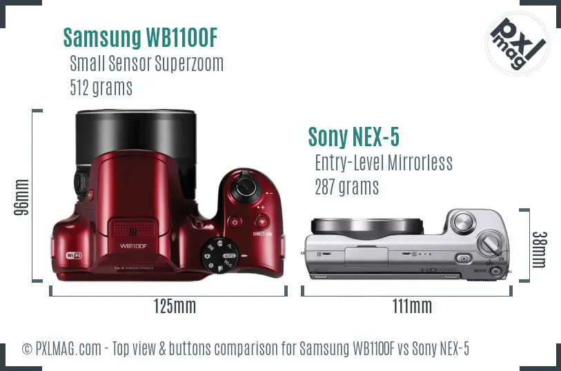 Samsung WB1100F vs Sony NEX-5 top view buttons comparison