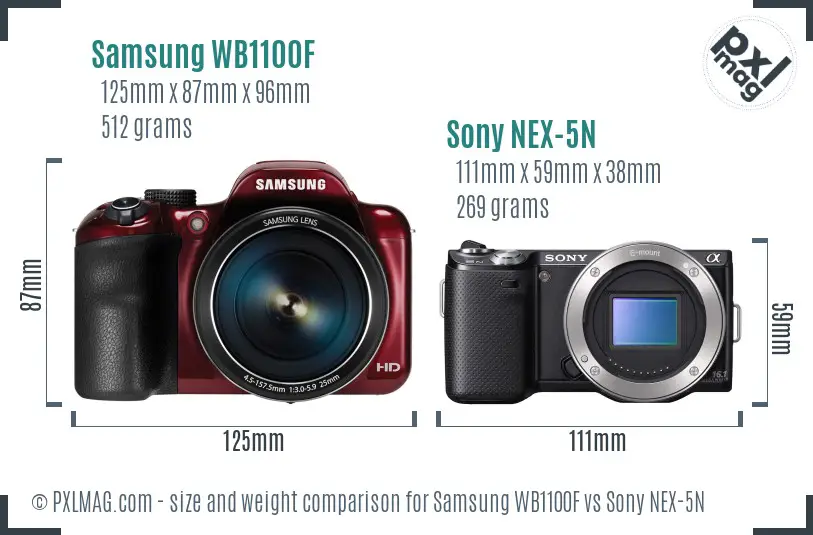 Samsung WB1100F vs Sony NEX-5N size comparison Samsung WB1100F vs Sony NEX-5N size comparison