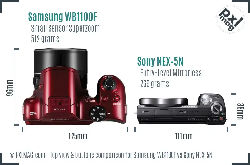 Samsung WB1100F vs Sony NEX-5N top view buttons comparison