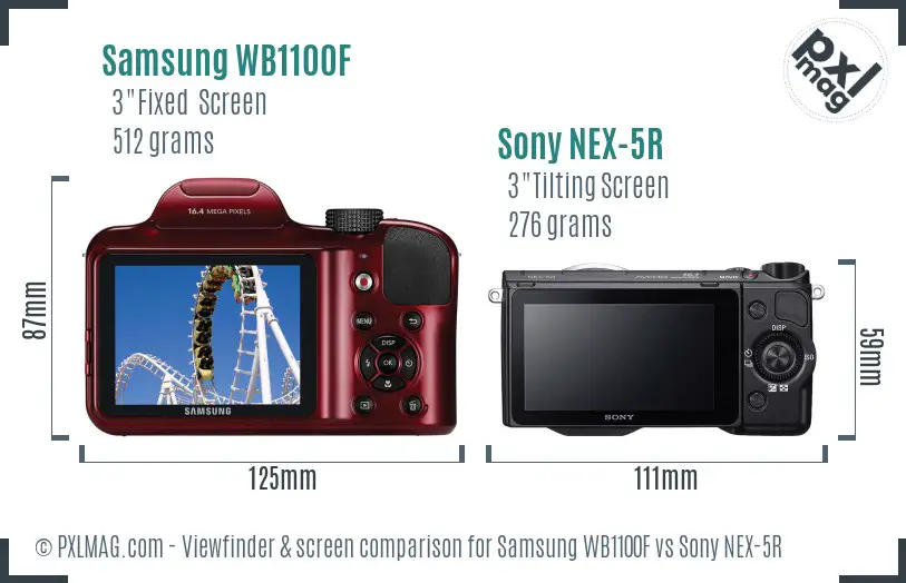 Samsung WB1100F vs Sony NEX-5R Screen and Viewfinder comparison