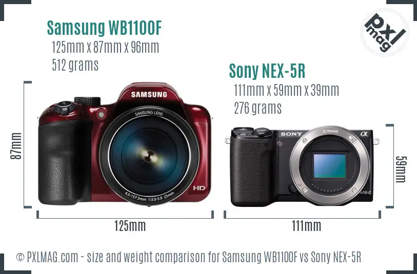 Samsung WB1100F vs Sony NEX-5R size comparison