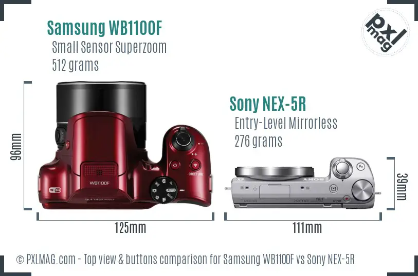 Samsung WB1100F vs Sony NEX-5R top view buttons comparison