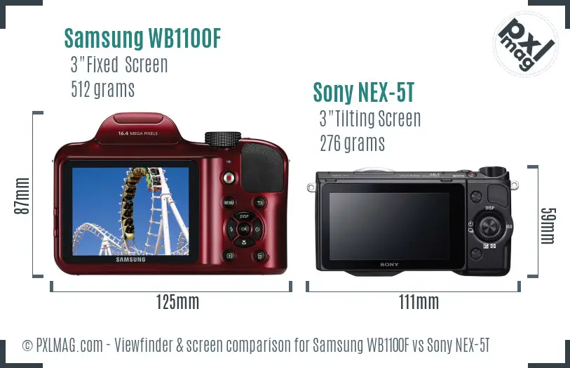 Samsung WB1100F vs Sony NEX-5T Screen and Viewfinder comparison