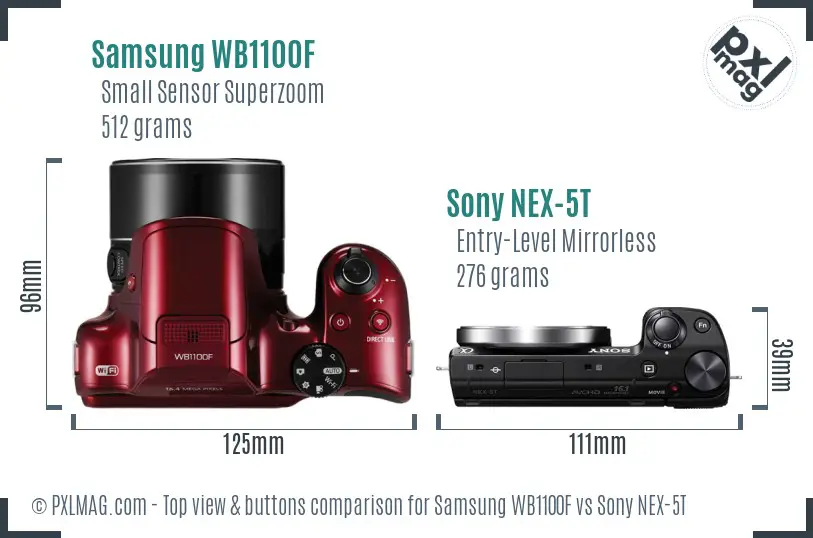 Samsung WB1100F vs Sony NEX-5T top view buttons comparison