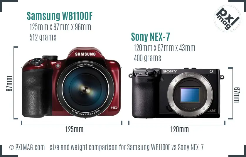 Samsung WB1100F vs Sony NEX-7 size comparison Samsung WB1100F vs Sony NEX-7 size comparison