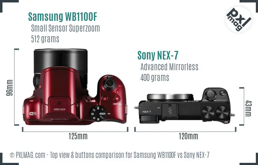 Samsung WB1100F vs Sony NEX-7 top view buttons comparison Samsung WB1100F vs Sony NEX-7 top view buttons comparison