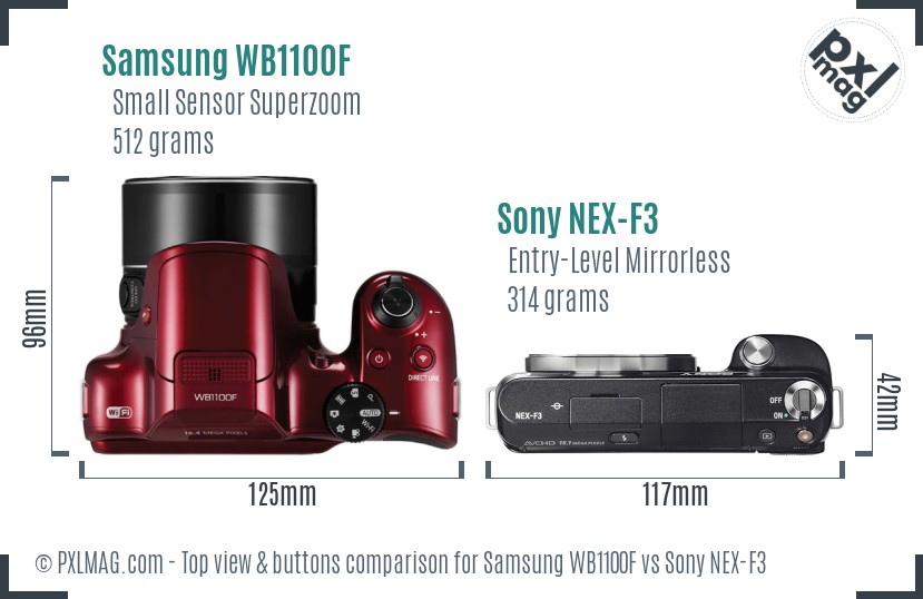 Samsung WB1100F vs Sony NEX-F3 top view buttons comparison