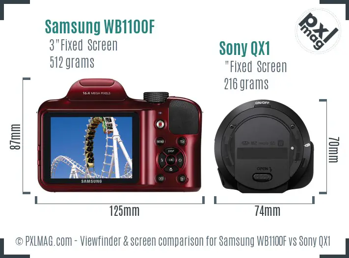 Samsung WB1100F vs Sony QX1 Screen and Viewfinder comparison Samsung WB1100F vs Sony QX1 Screen and Viewfinder comparison