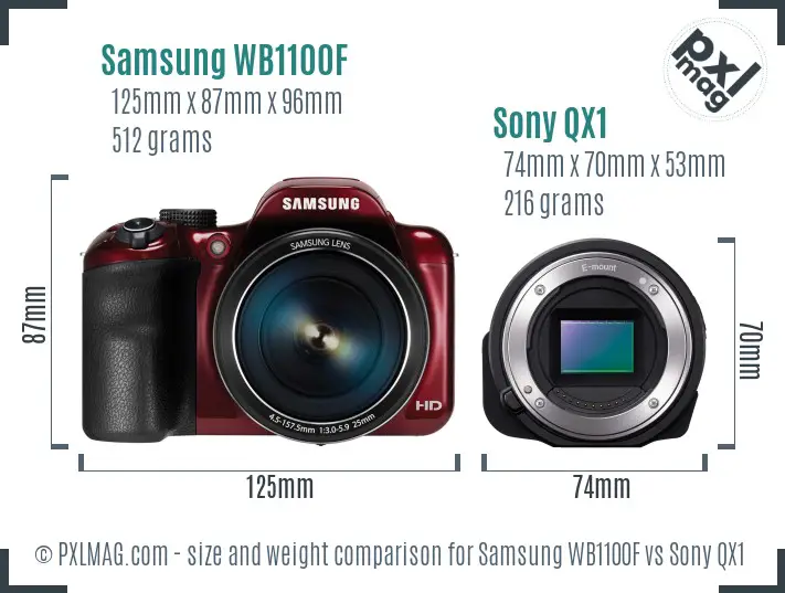 Samsung WB1100F vs Sony QX1 size comparison Samsung WB1100F vs Sony QX1 size comparison