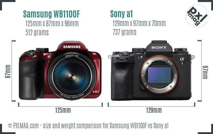 Samsung WB1100F vs Sony a1 size comparison