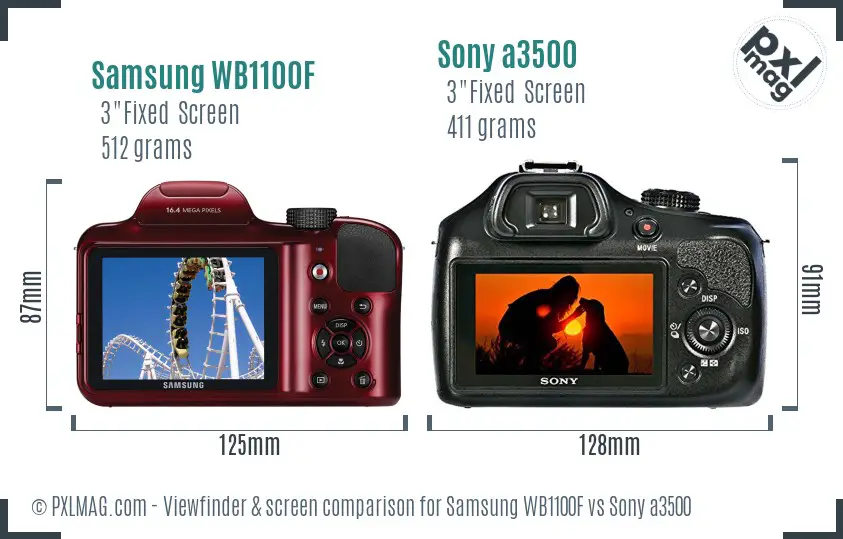 Samsung WB1100F vs Sony a3500 Screen and Viewfinder comparison