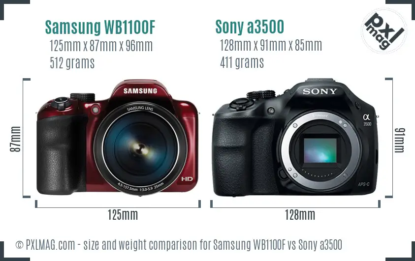 Samsung WB1100F vs Sony a3500 size comparison
