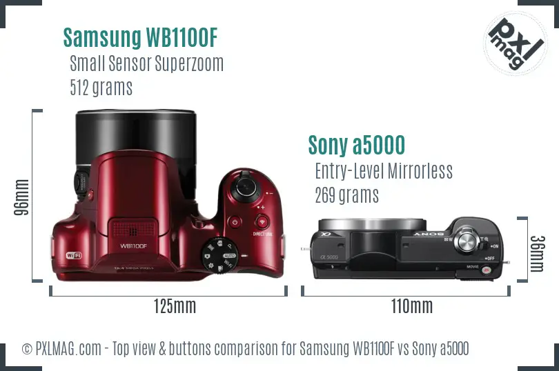 Samsung WB1100F vs Sony a5000 top view buttons comparison