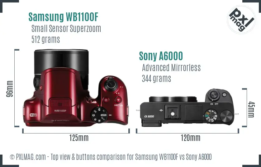 Samsung WB1100F vs Sony A6000 top view buttons comparison