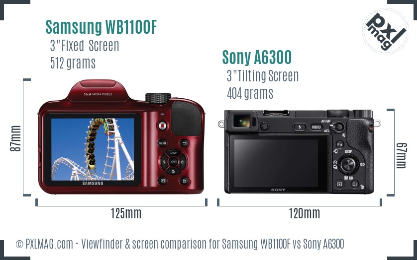 Samsung WB1100F vs Sony A6300 Screen and Viewfinder comparison