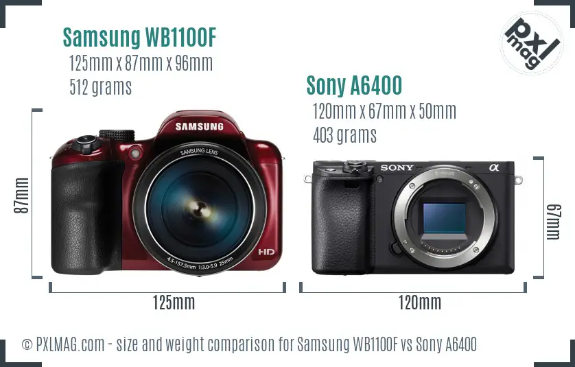 Samsung WB1100F vs Sony A6400 size comparison