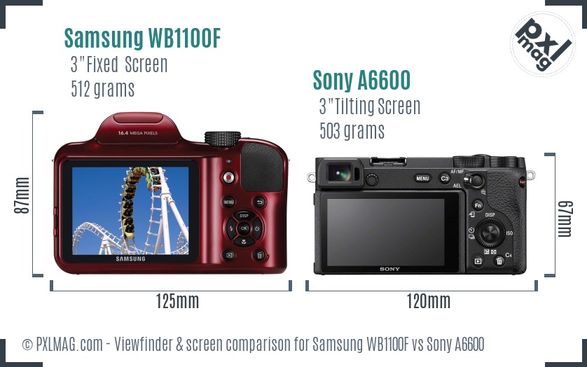 Samsung WB1100F vs Sony A6600 Screen and Viewfinder comparison