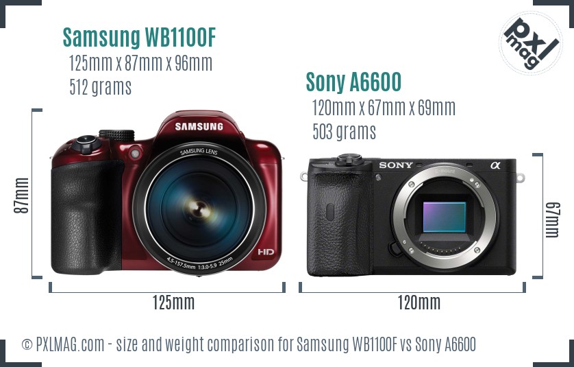 Samsung WB1100F vs Sony A6600 size comparison Samsung WB1100F vs Sony A6600 size comparison