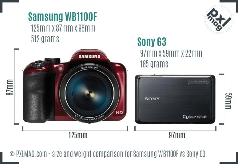 Samsung WB1100F vs Sony G3 size comparison