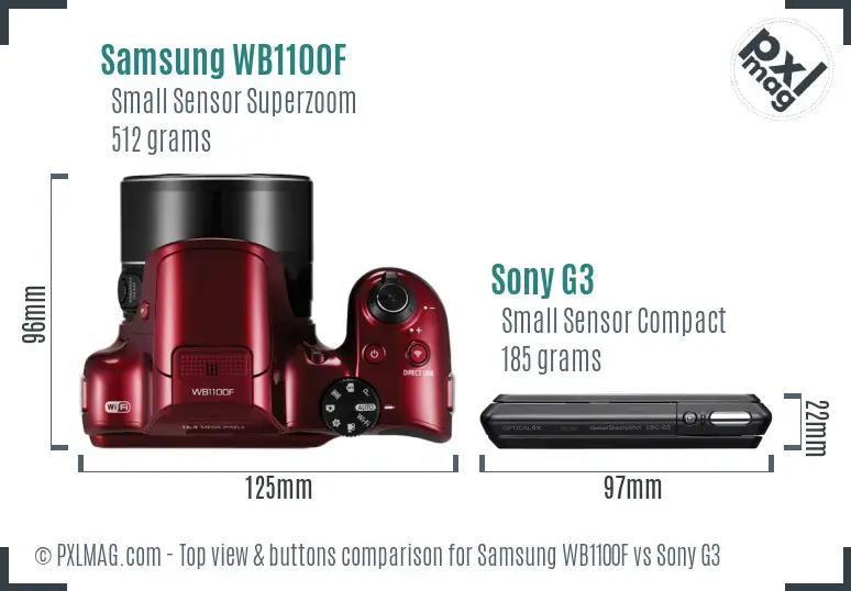 Samsung WB1100F vs Sony G3 top view buttons comparison