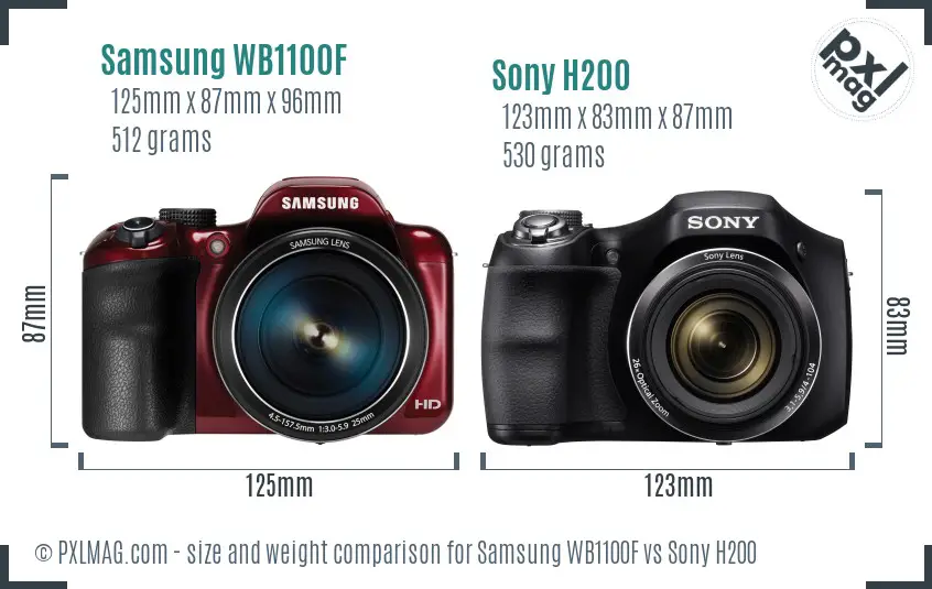 Samsung WB1100F vs Sony H200 size comparison