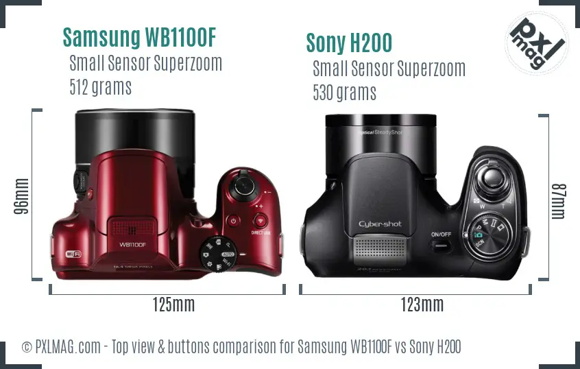 Samsung WB1100F vs Sony H200 top view buttons comparison