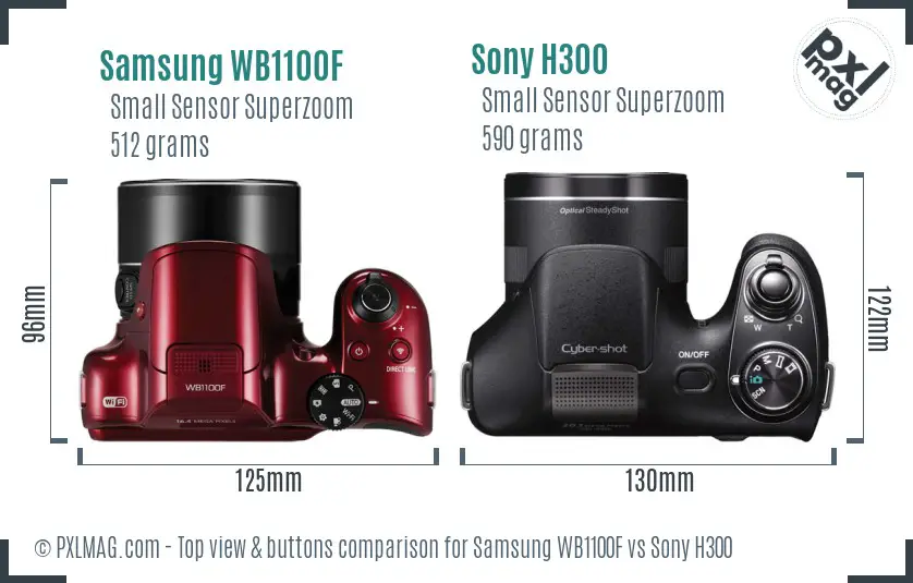 Samsung WB1100F vs Sony H300 top view buttons comparison Samsung WB1100F vs Sony H300 top view buttons comparison
