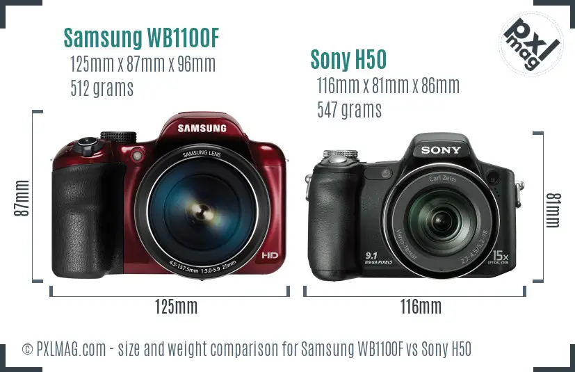 Samsung WB1100F vs Sony H50 size comparison Samsung WB1100F vs Sony H50 size comparison
