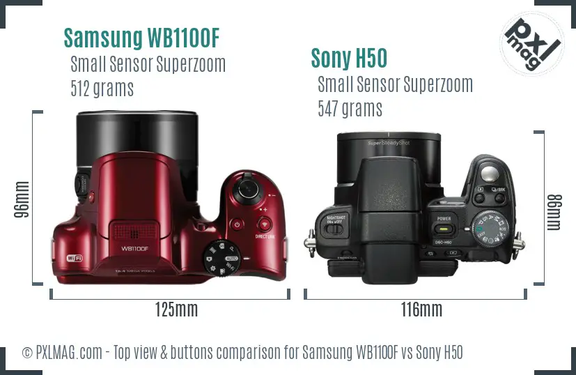 Samsung WB1100F vs Sony H50 top view buttons comparison Samsung WB1100F vs Sony H50 top view buttons comparison