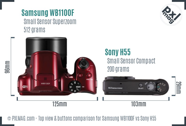 Samsung WB1100F vs Sony H55 top view buttons comparison