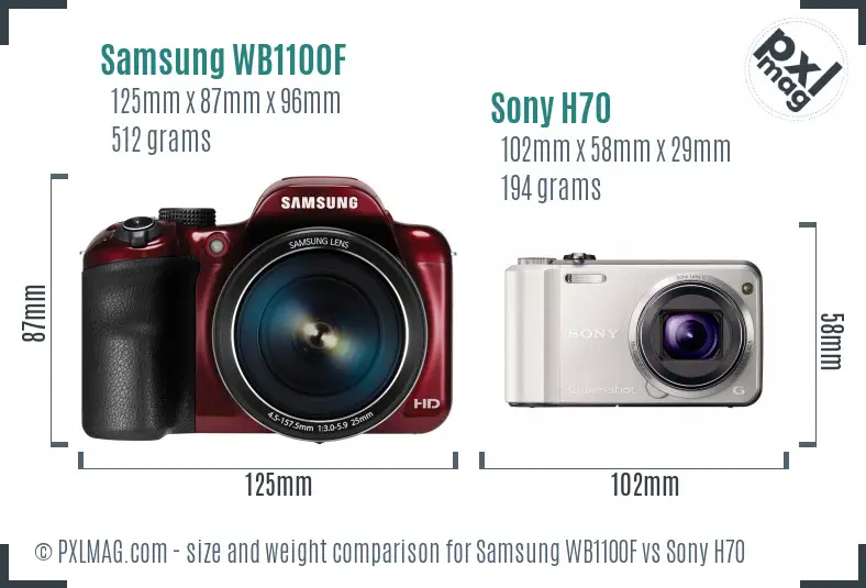 Samsung WB1100F vs Sony H70 size comparison Samsung WB1100F vs Sony H70 size comparison