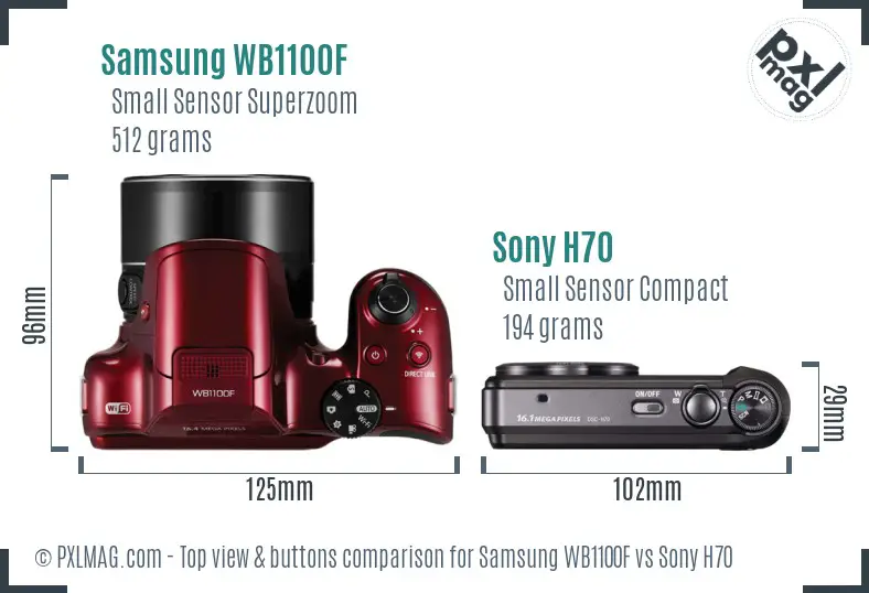 Samsung WB1100F vs Sony H70 top view buttons comparison Samsung WB1100F vs Sony H70 top view buttons comparison