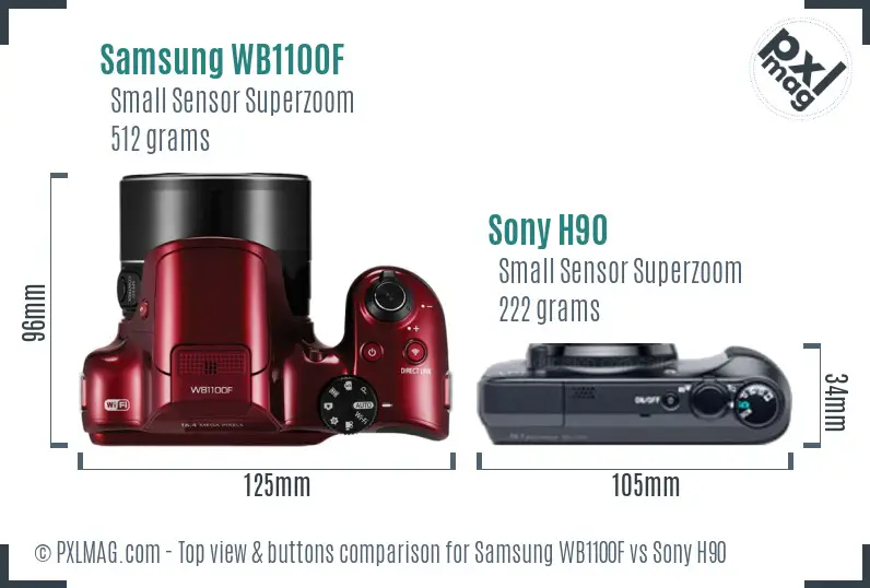 Samsung WB1100F vs Sony H90 top view buttons comparison