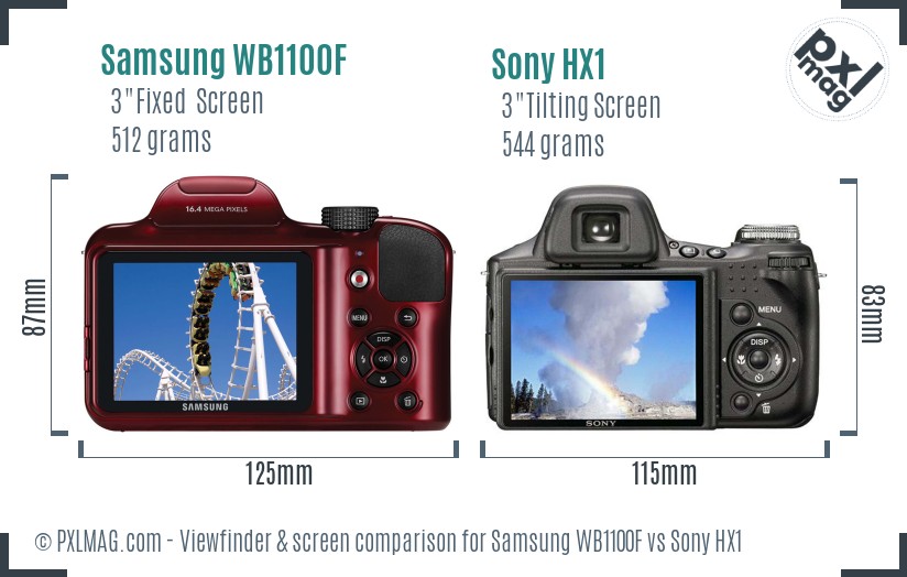 Samsung WB1100F vs Sony HX1 Screen and Viewfinder comparison