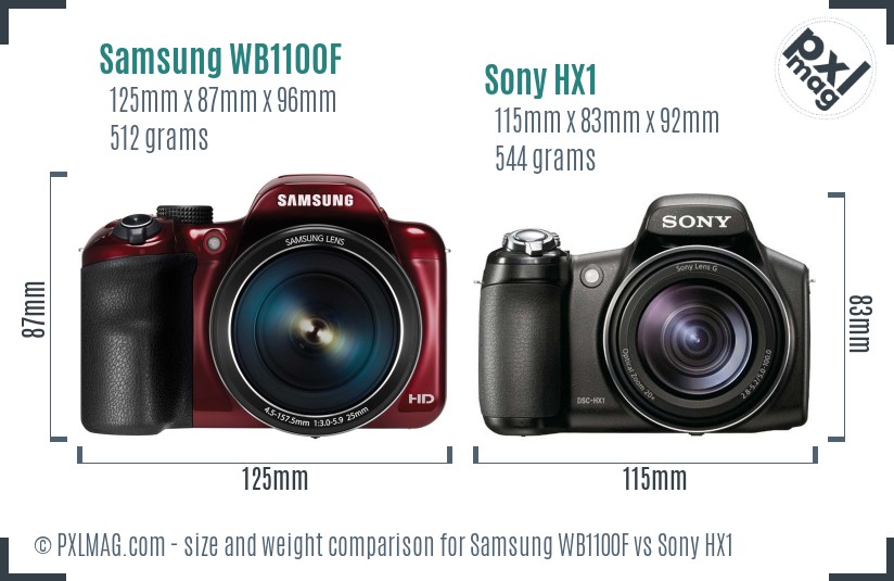 Samsung WB1100F vs Sony HX1 size comparison